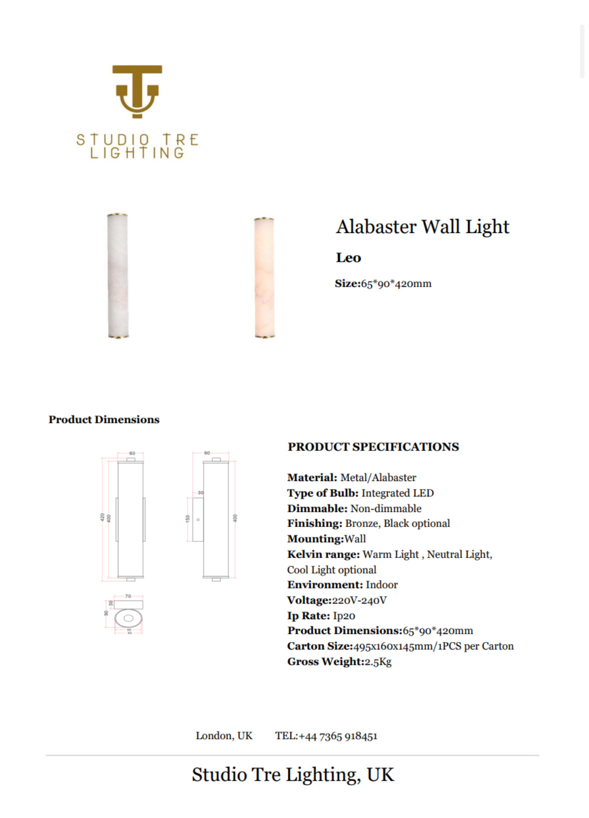 Leo Alabaster Wall Light