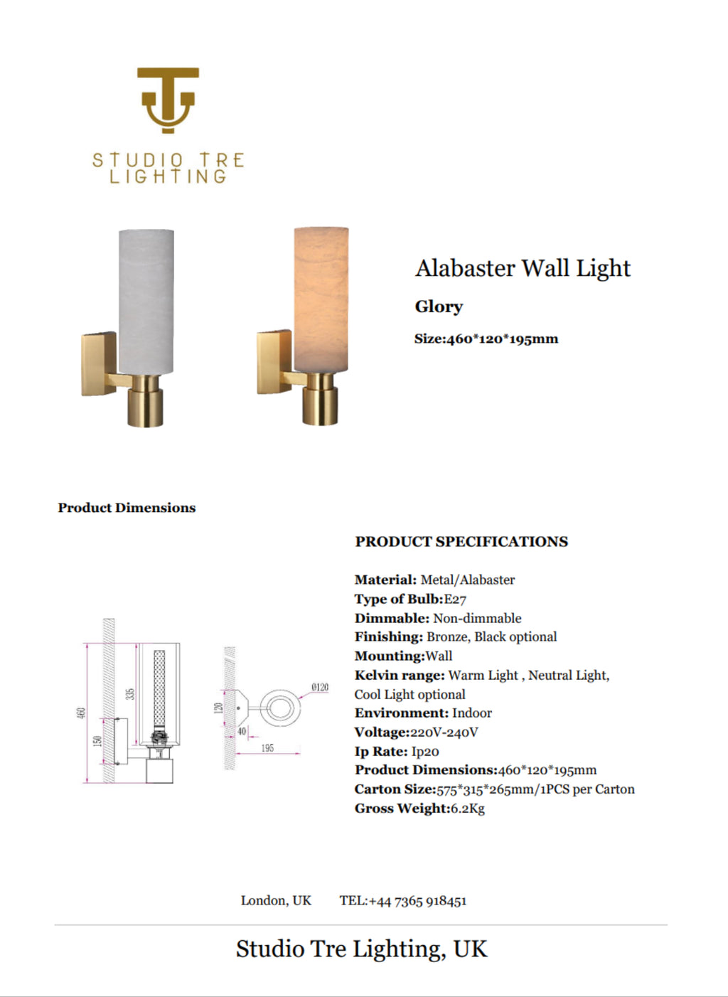GLORY Alabaster Wall Light