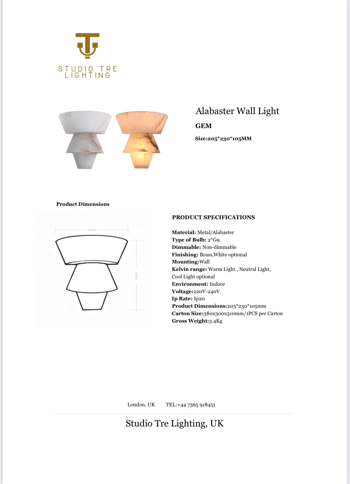 GEM Alabaster Wall Light