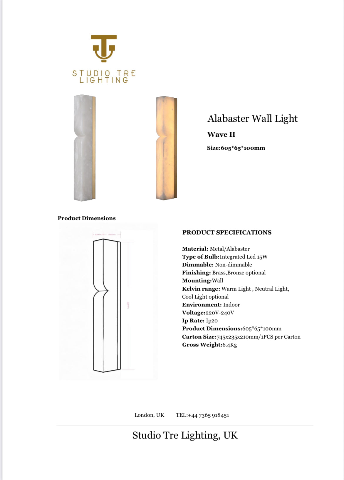 Wave II Alabaster Wall Light